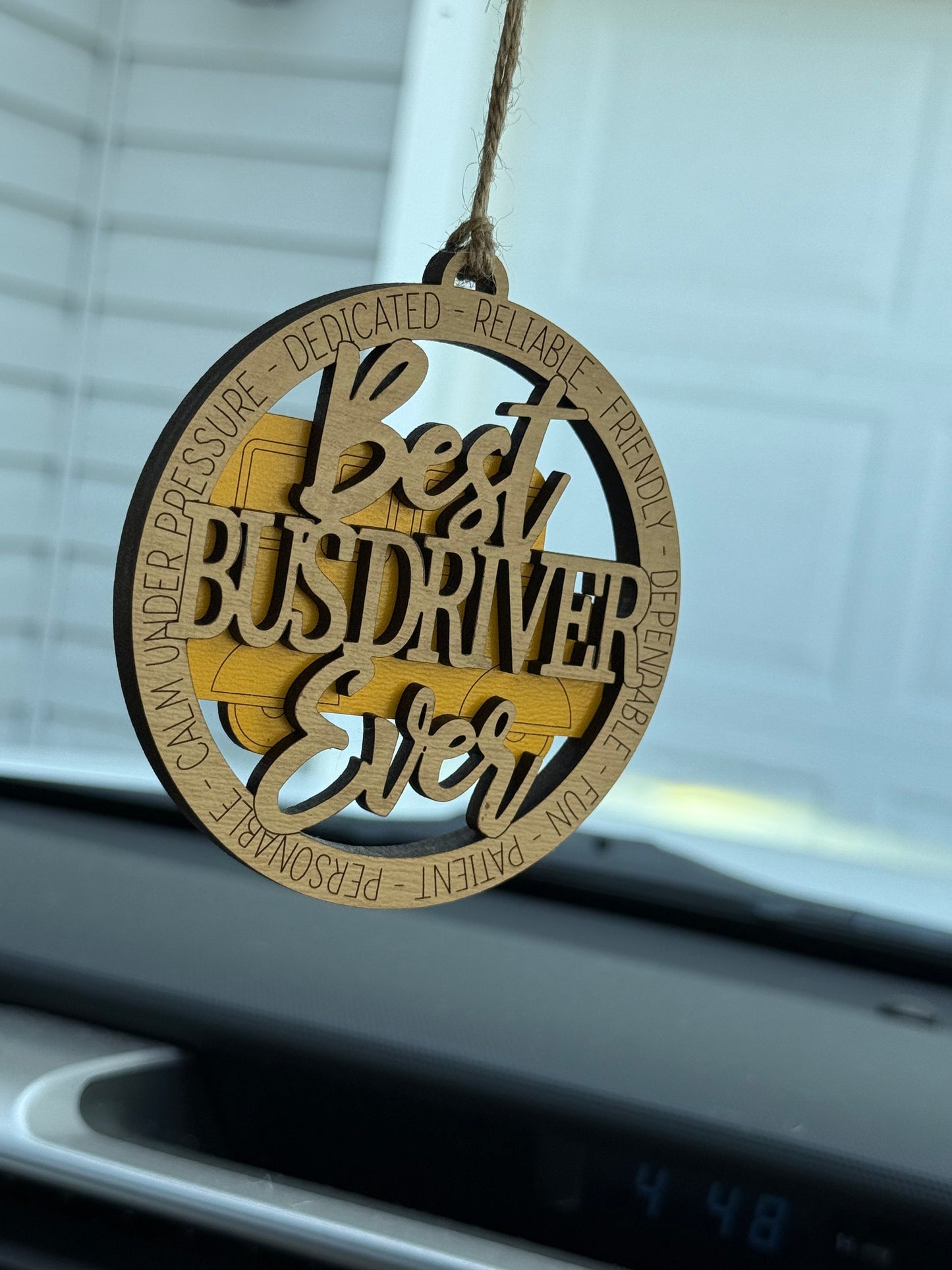 🚌 Best Bus Driver Ever – Layered Wood Car Charm