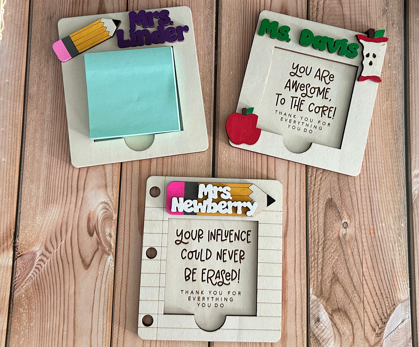 Personalized Teacher Post-It Note Holder (Pencil, Apple, or Notebook Style)