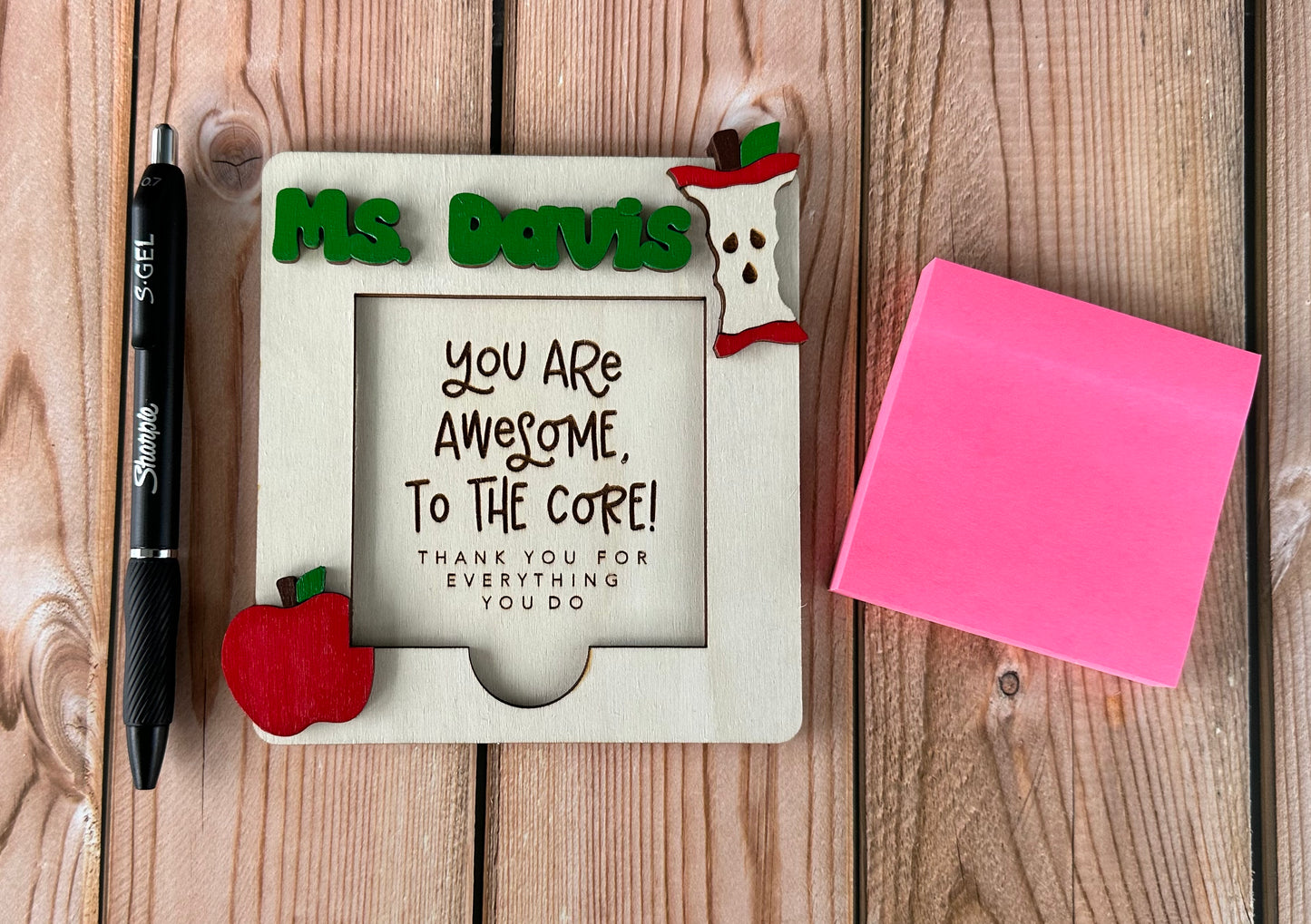 Personalized Teacher Post-It Note Holder (Pencil, Apple, or Notebook Style)