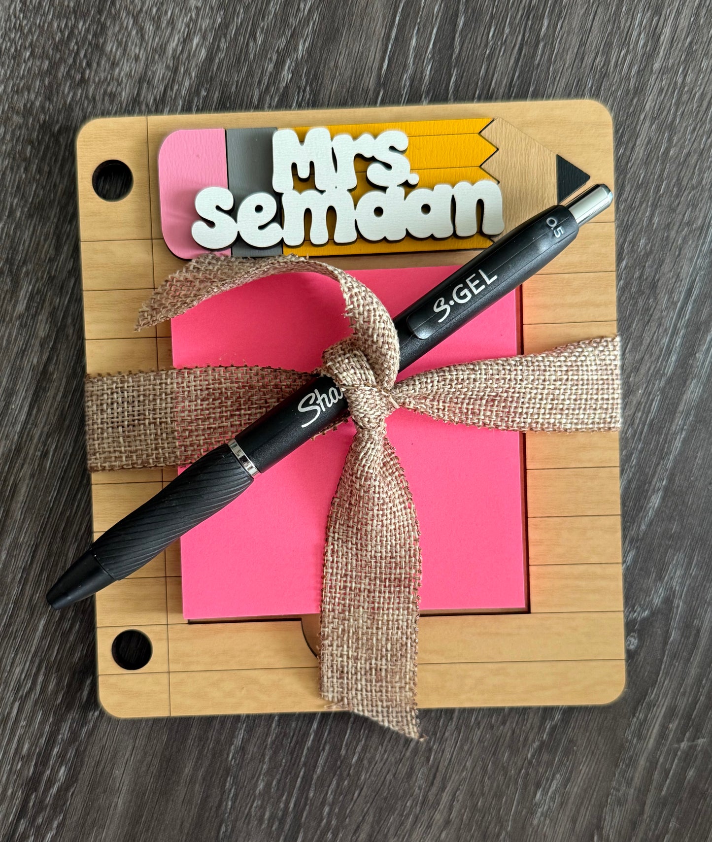 Personalized Teacher Post-It Note Holder (Pencil, Apple, or Notebook Style)