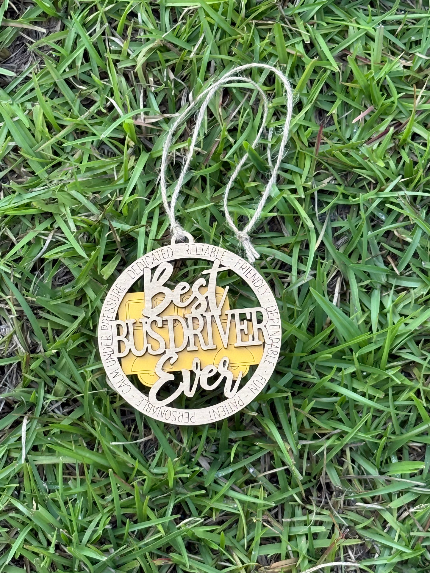 🚌 Best Bus Driver Ever – Layered Wood Car Charm