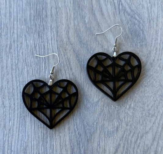 Spider Web Heart Earrings